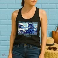 Funny The Blue Wave Is Coming And Its Covered In Cat Hair Harris Walz 2024 Women's Tank Top thumb 2
