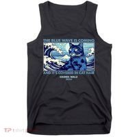 Funny The Blue Wave Is Coming And Its Covered In Cat Hair Harris Walz 2024 Tank Top thumb 0