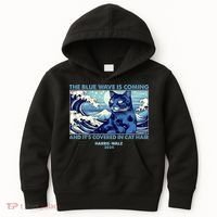 Funny The Blue Wave Is Coming And Its Covered In Cat Hair Harris Walz 2024 Kids Hoodie thumb 0