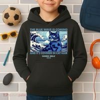 Funny The Blue Wave Is Coming And Its Covered In Cat Hair Harris Walz 2024 Kids Hoodie thumb 2