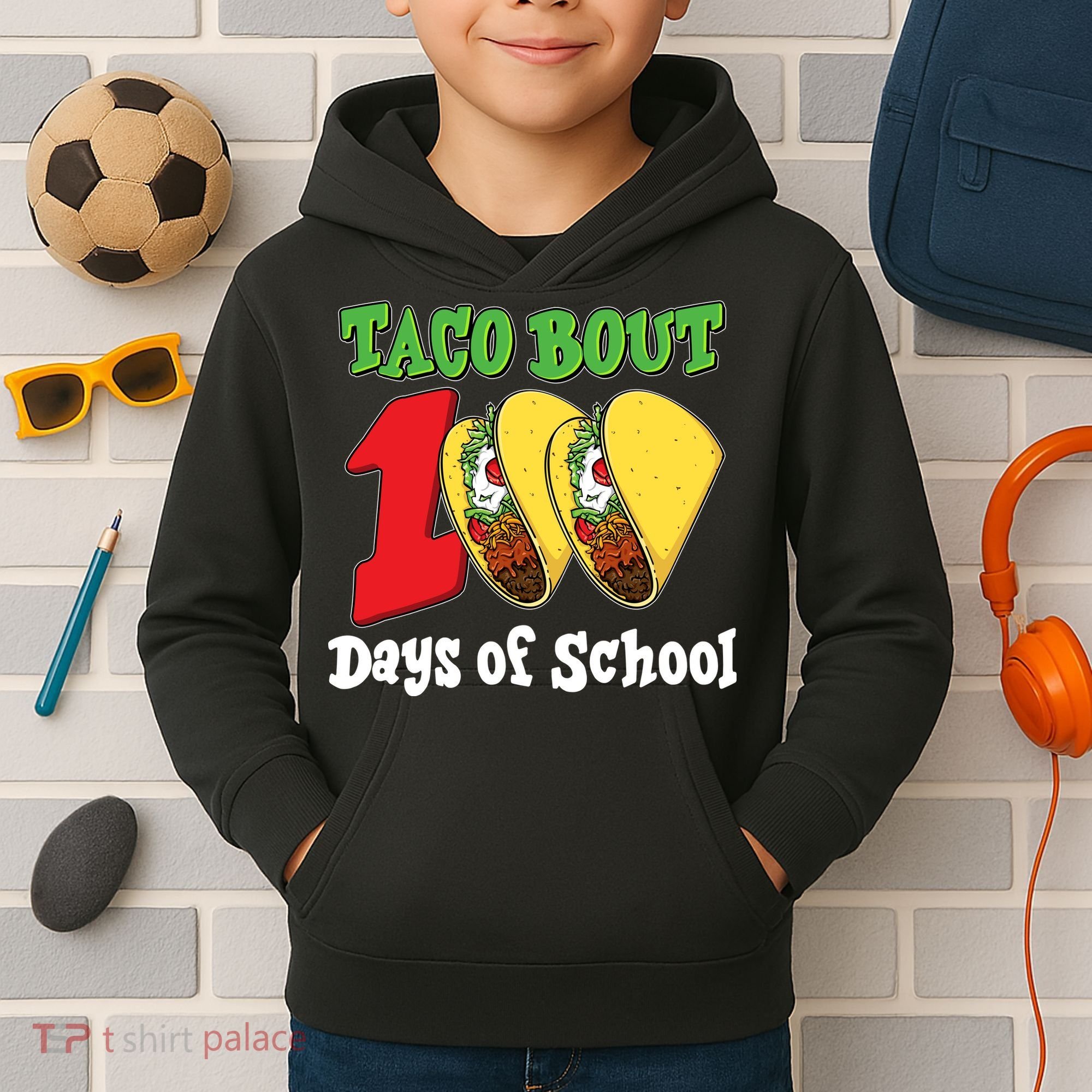 Funny Taco Bout 100 Days Of School Kids Hoodie