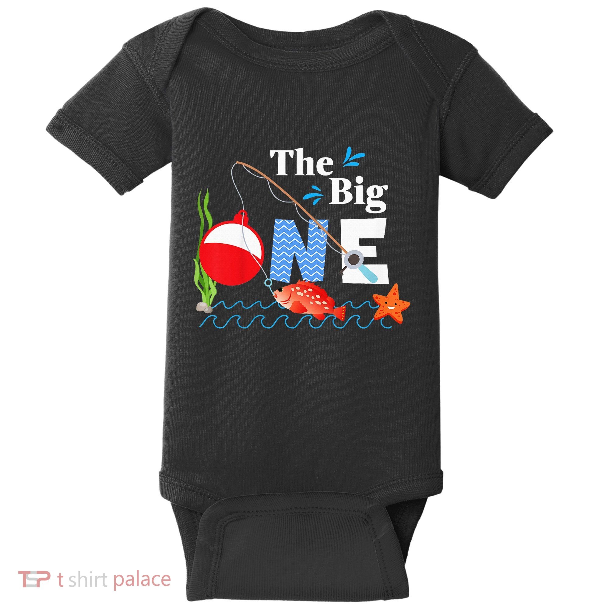 Fishing The Big One Year 1st First Birthday Little Fisherman Baby Bodysuit