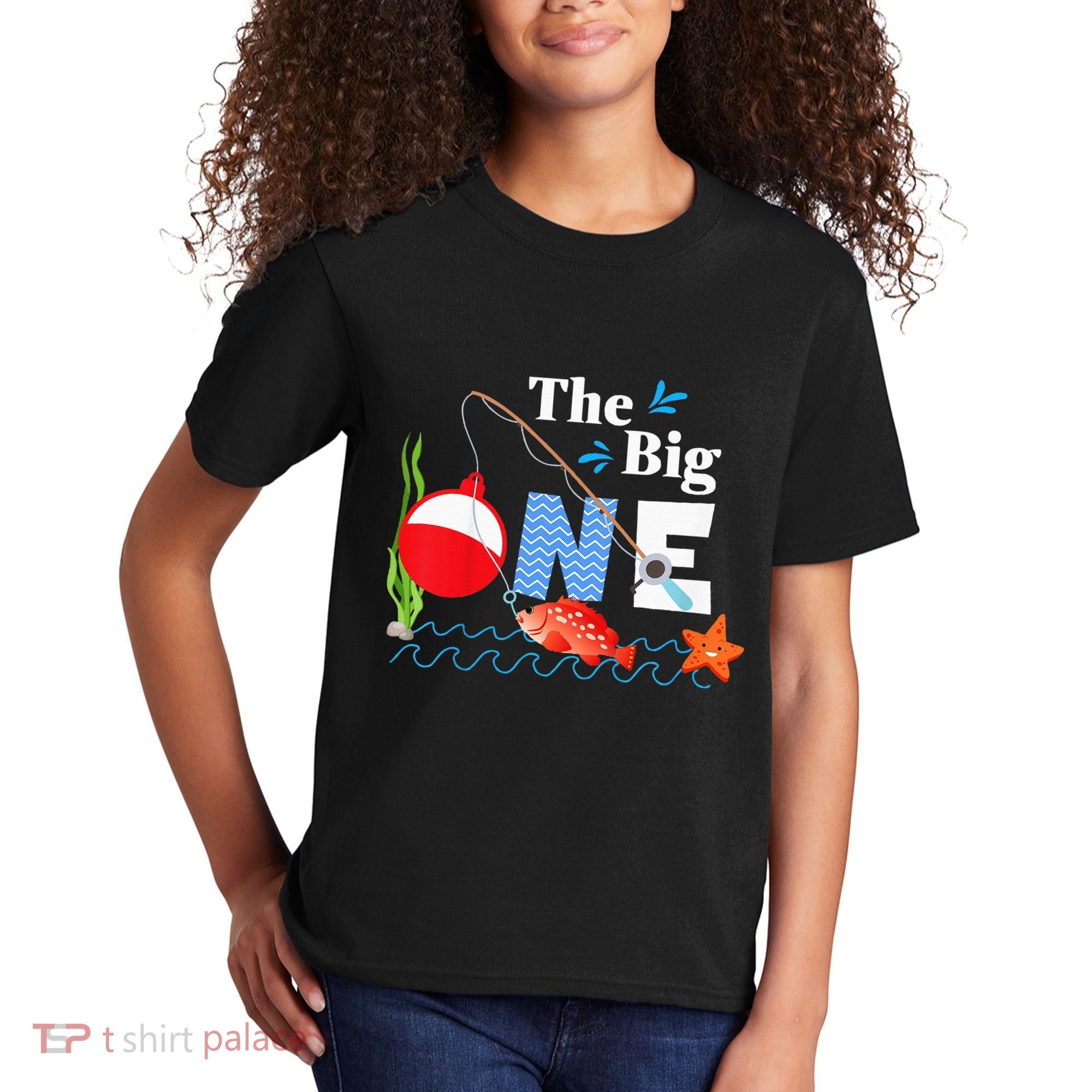 Fishing The Big One Year 1st First Birthday Little Fisherman Kids T-Shirt
