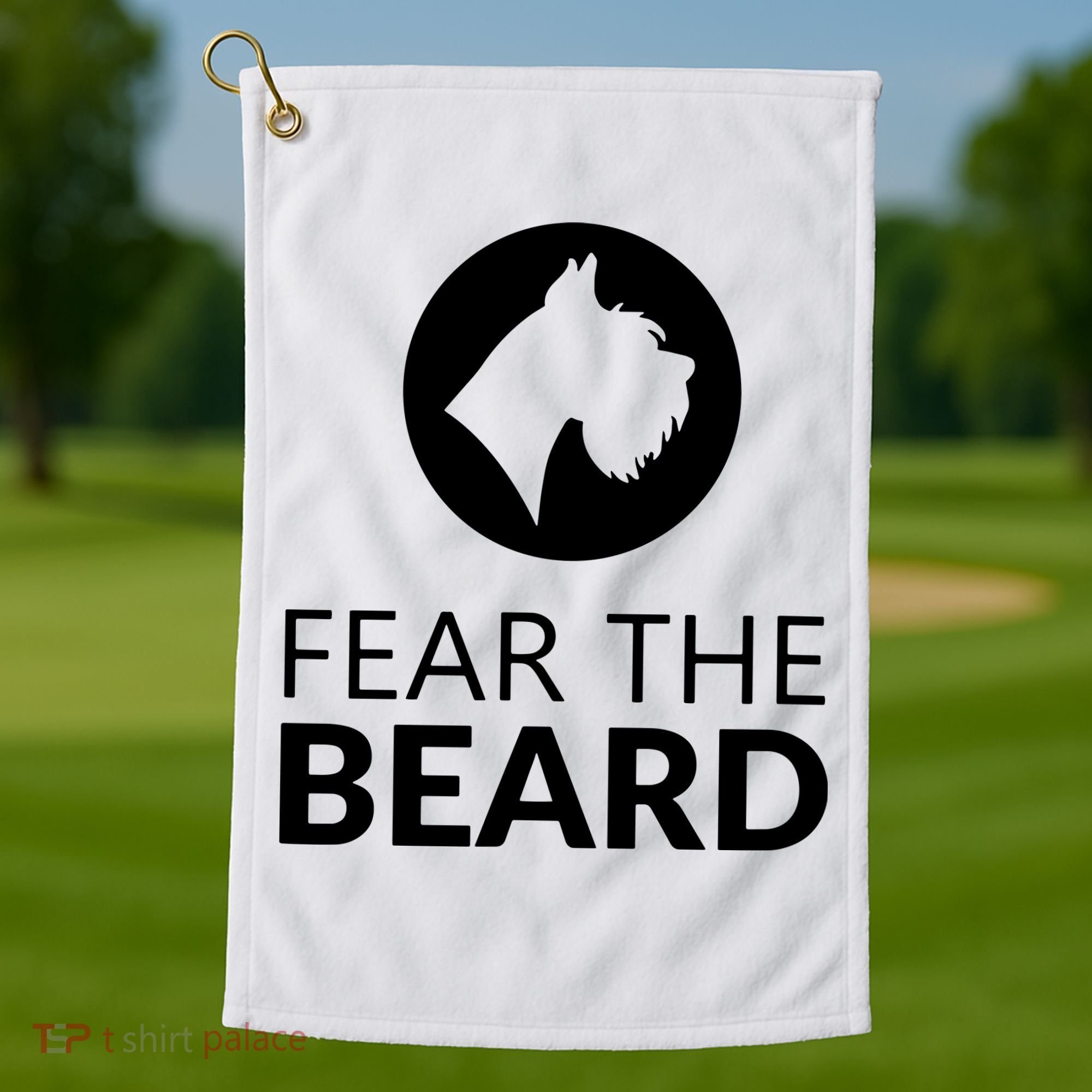 Fear The Beard Funny Schnauzer Lover Golf Towel