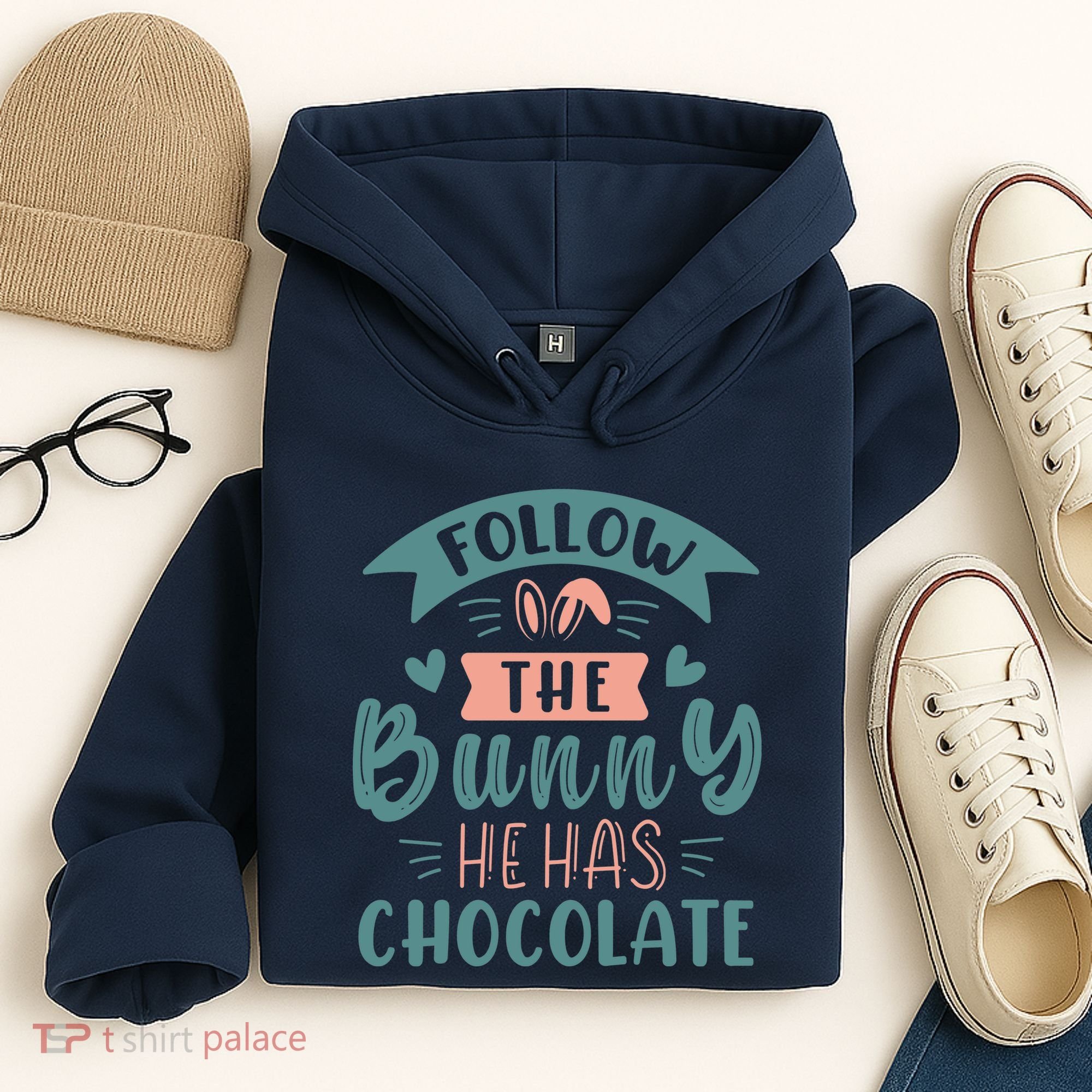 Follow The Bunny He Has Chocolate Funny Easter Hoodie