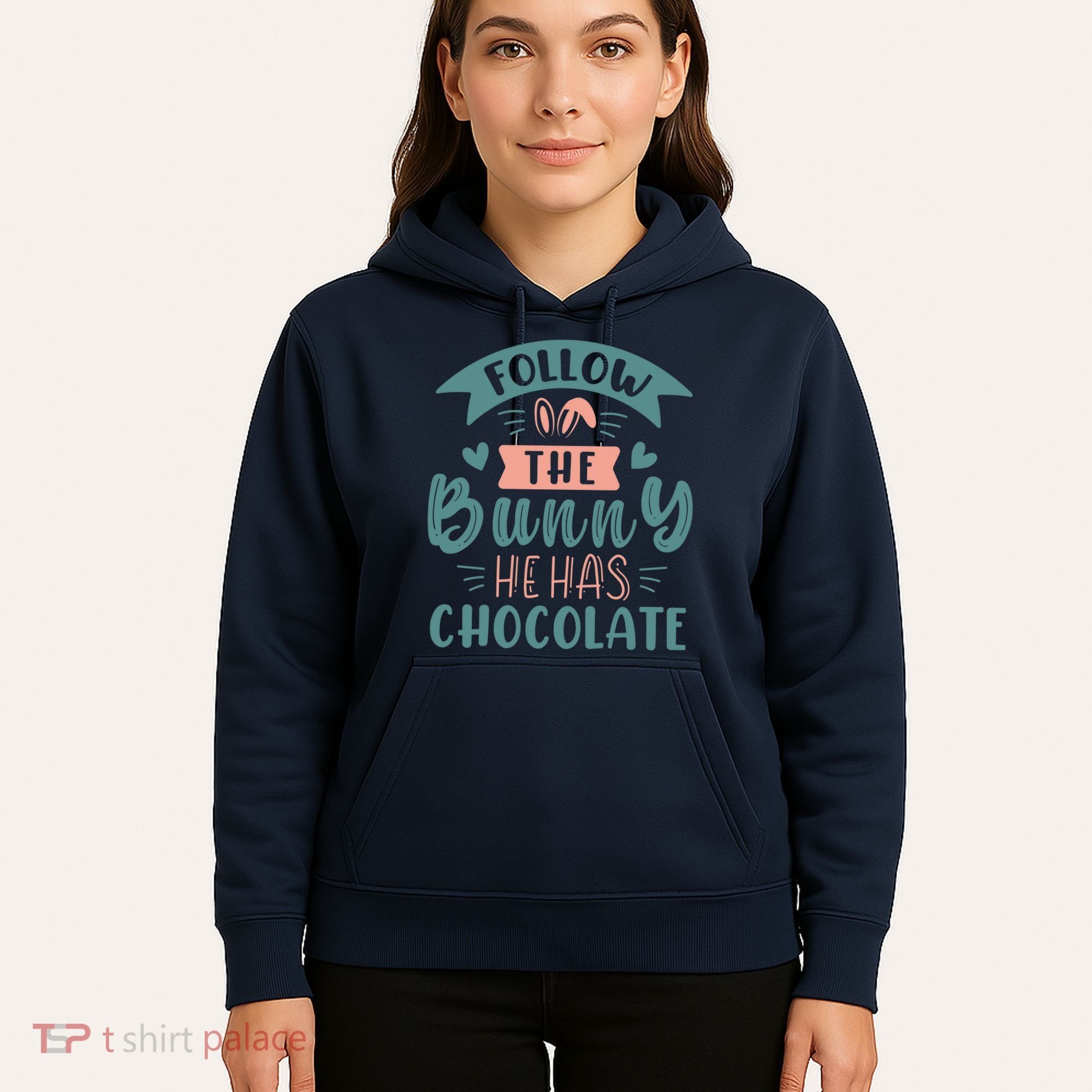 Follow The Bunny He Has Chocolate Funny Easter Hoodie