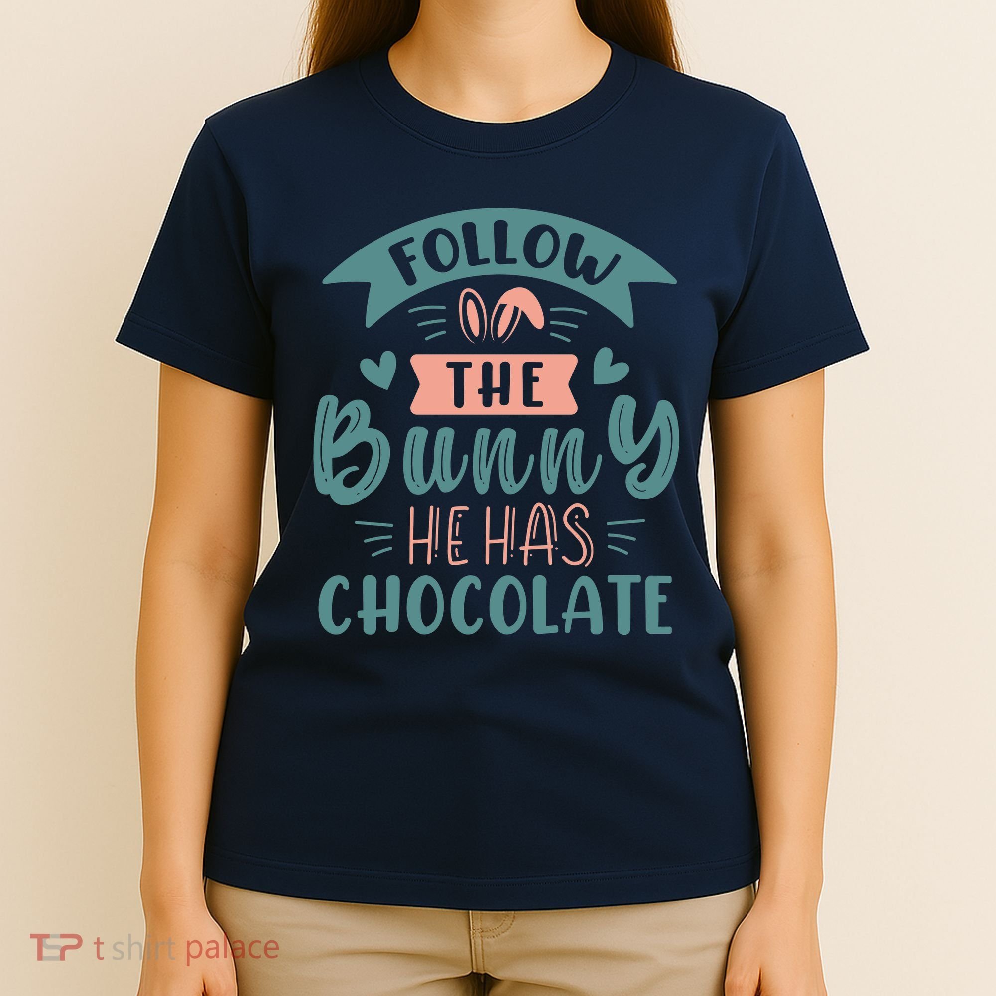 Follow The Bunny He Has Chocolate Funny Easter T-Shirt