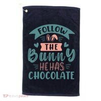 Follow The Bunny He Has Chocolate Funny Easter Golf Towel thumb 0