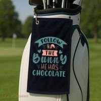 Follow The Bunny He Has Chocolate Funny Easter Golf Towel thumb 2
