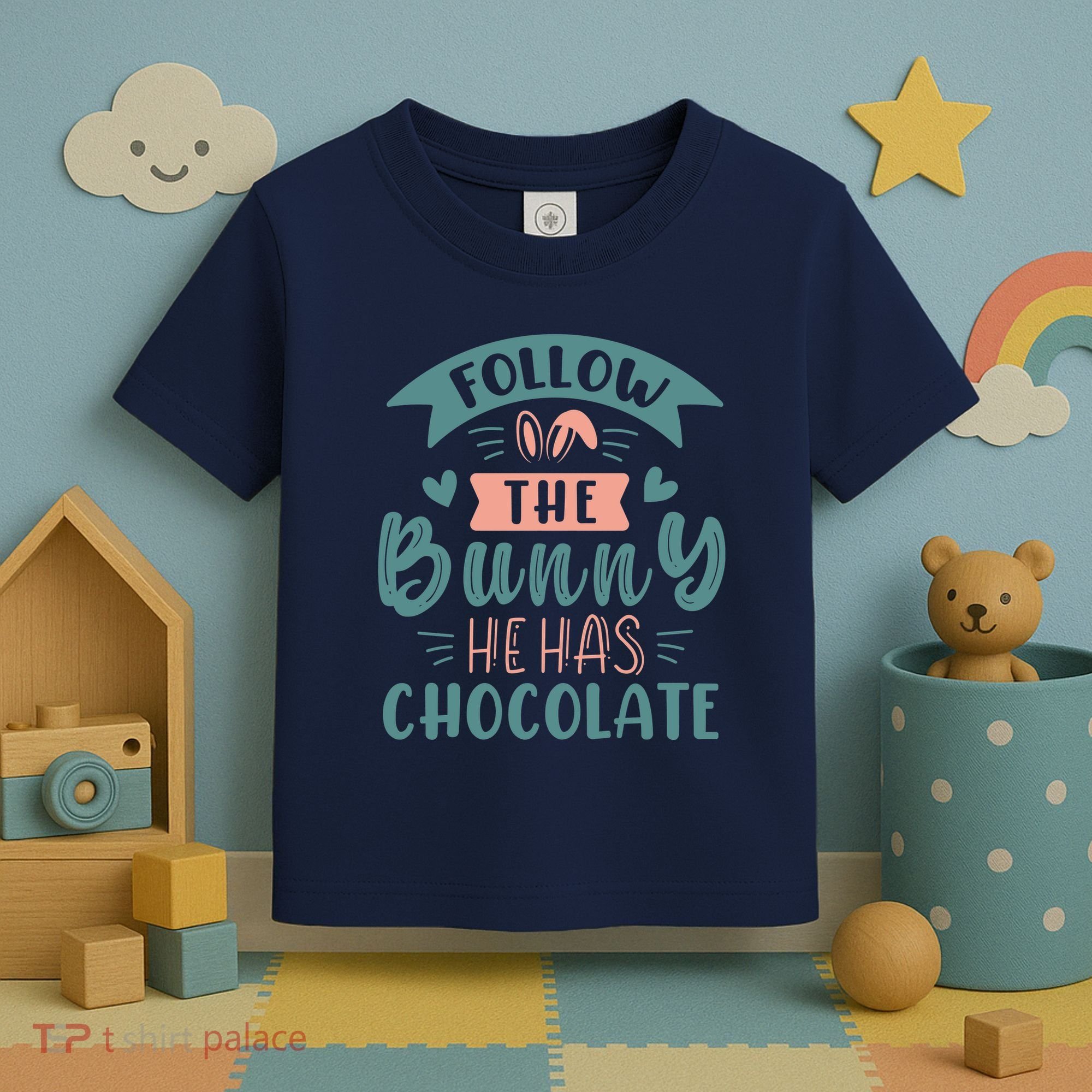 Follow The Bunny He Has Chocolate Funny Easter Toddler T-Shirt