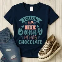 Follow The Bunny He Has Chocolate Funny Easter Women's T-Shirt thumb 3