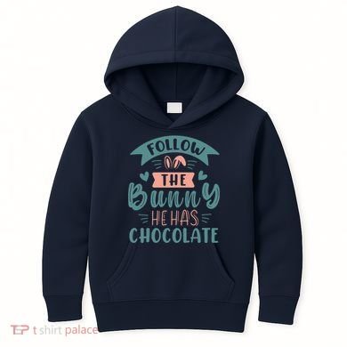 Follow The Bunny He Has Chocolate Funny Easter Kids Hoodie