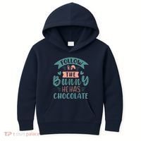 Follow The Bunny He Has Chocolate Funny Easter Kids Hoodie thumb 0