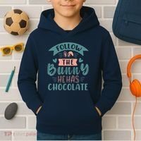 Follow The Bunny He Has Chocolate Funny Easter Kids Hoodie thumb 2