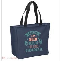 Follow The Bunny He Has Chocolate Funny Easter Tote Bag thumb 2