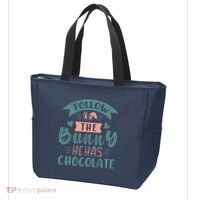 Follow The Bunny He Has Chocolate Funny Easter Tote Bag thumb 3