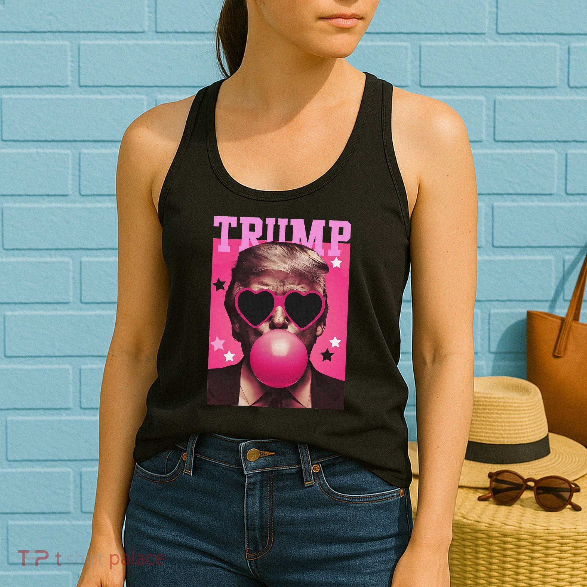 Funny Trump B.U.B.B.L.E Gum Sunglass Heart Women's Tank Top