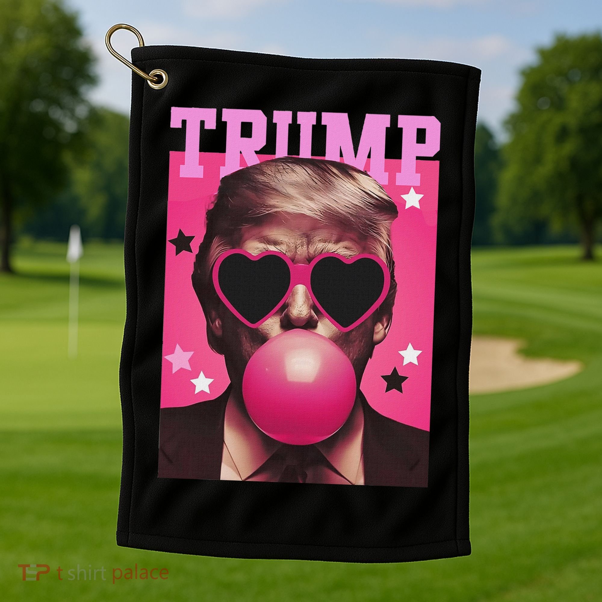 Funny Trump B.U.B.B.L.E Gum Sunglass Heart Golf Towel