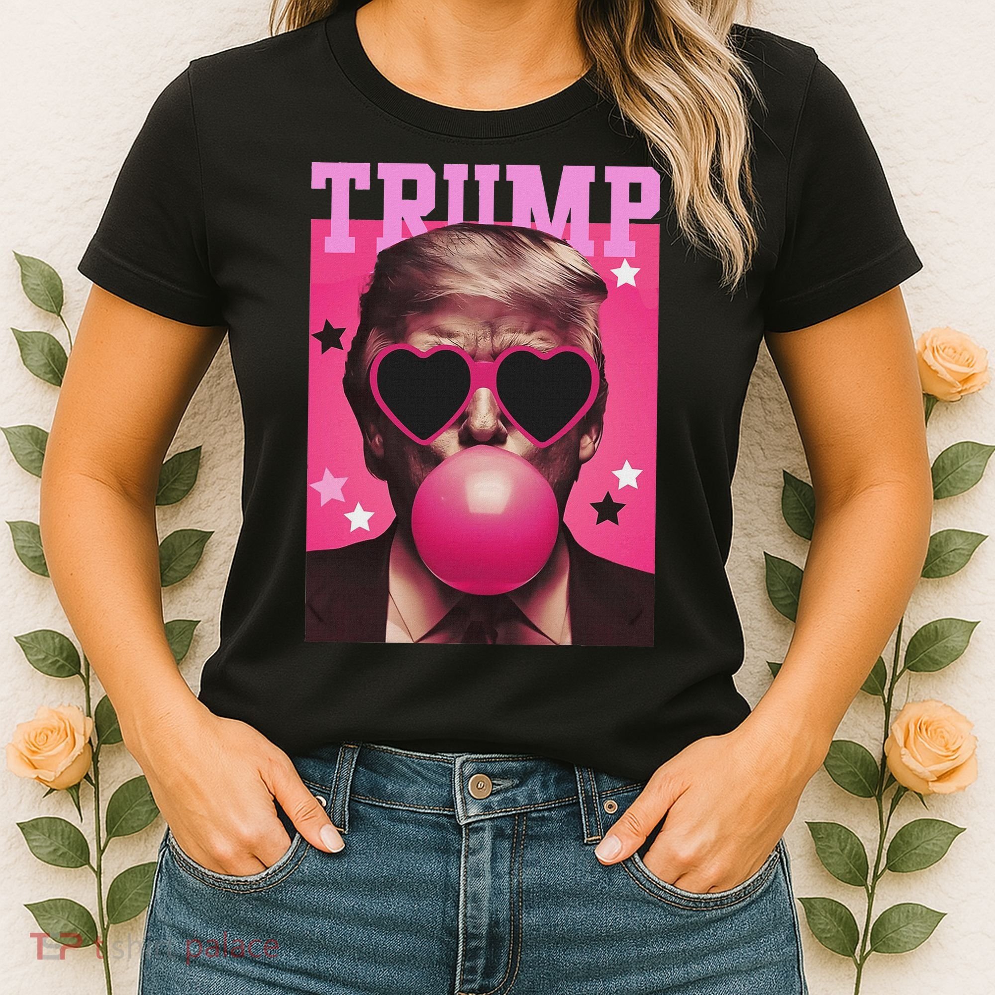 Funny Trump B.U.B.B.L.E Gum Sunglass Heart Women's T-Shirt