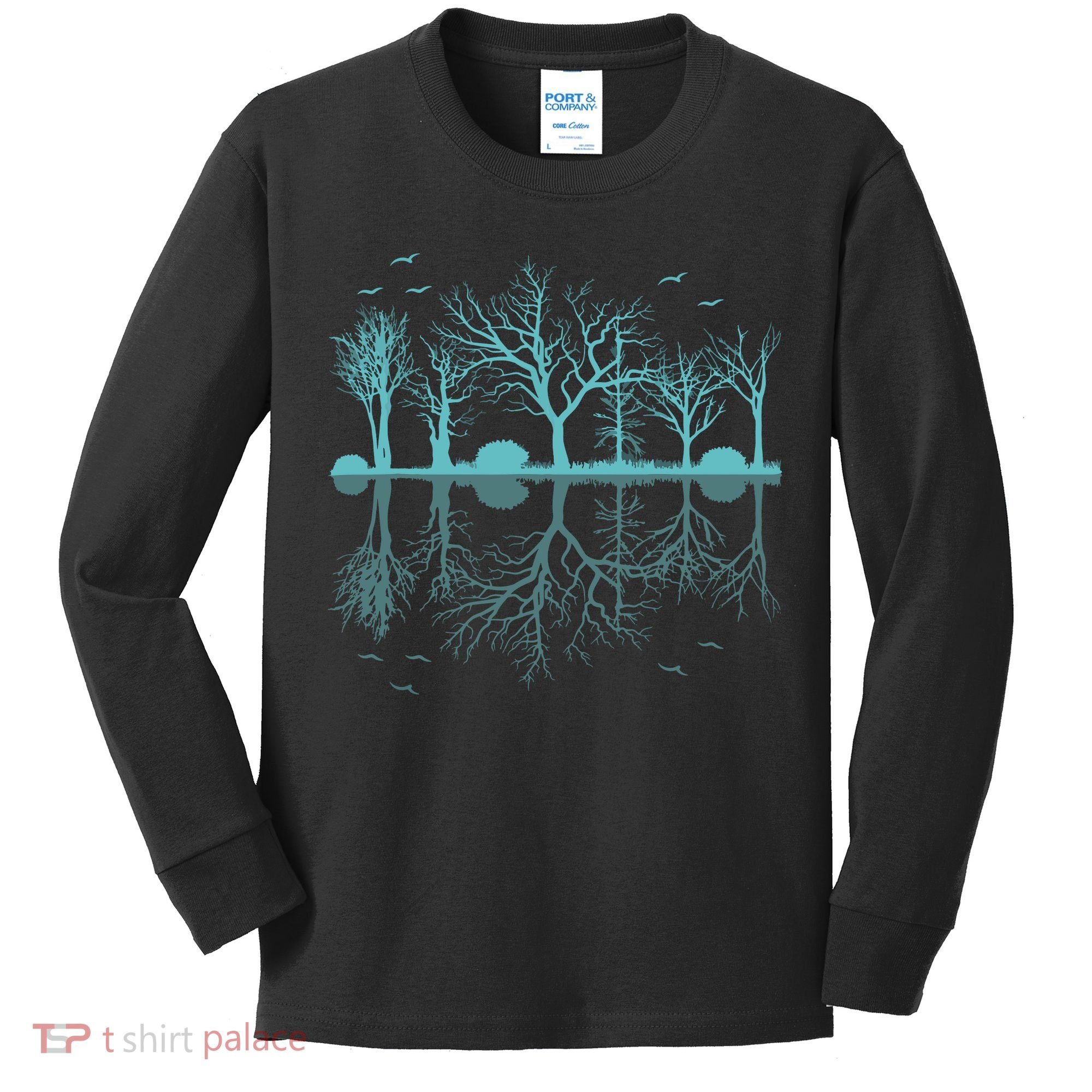 Forest Trees Birds Nature Lovers Wildlife Camping Kids Long Sleeve Shirt