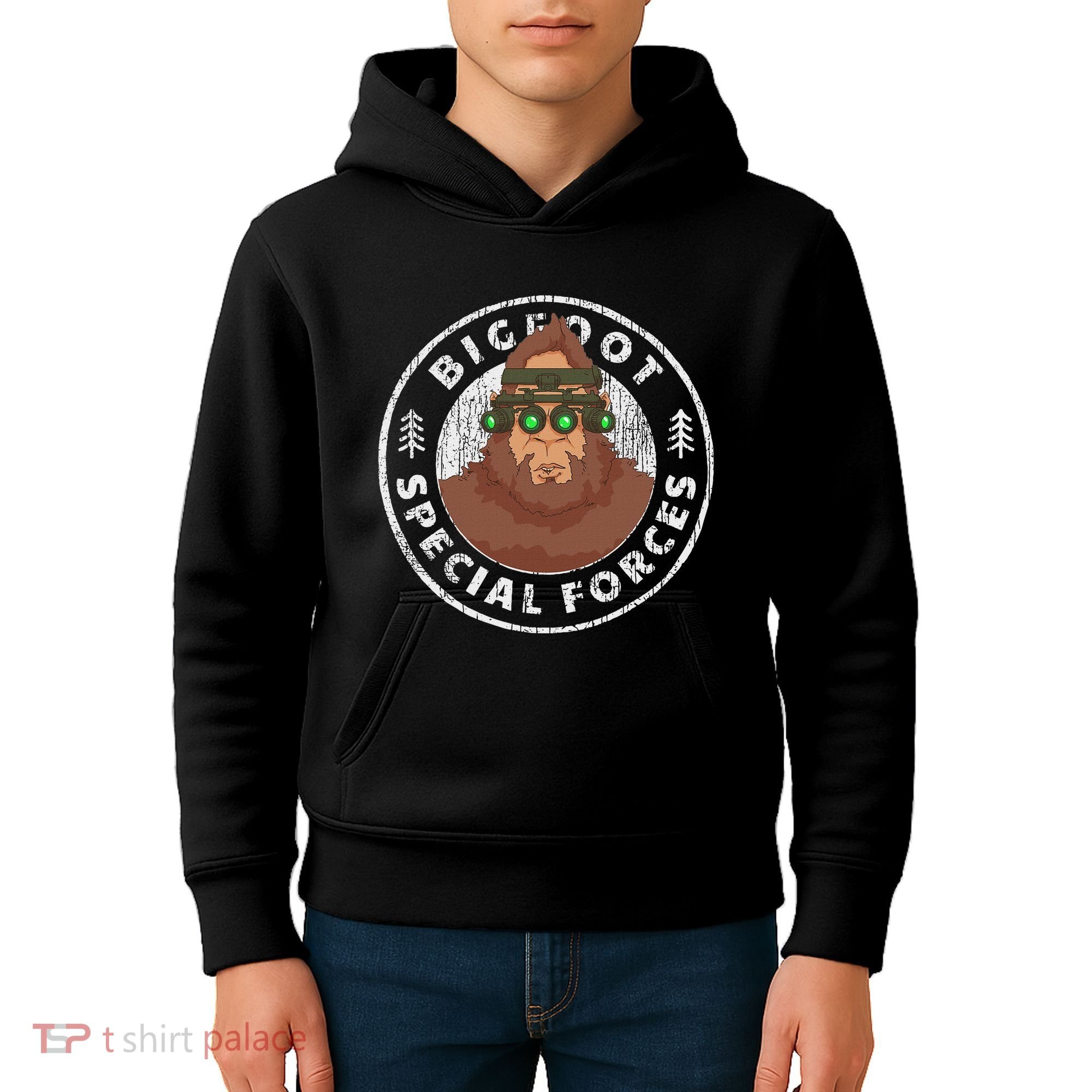 Funny Tactical Bigfoot Special Forces Hide And Seek Champion Kids Hoodie
