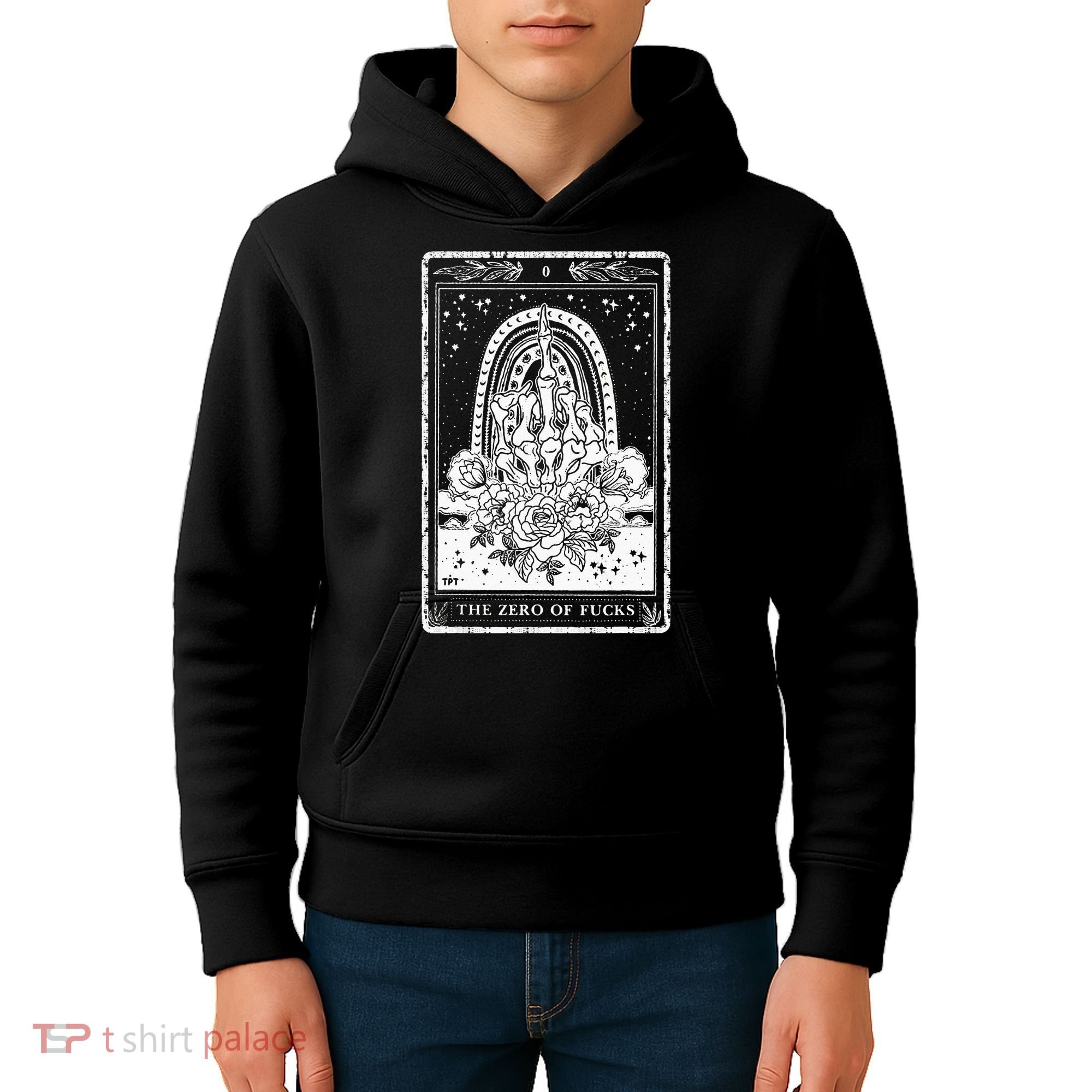 Funny Tarot Card Zero Of Fucks Occult Tarot Reader Reading Kids Hoodie