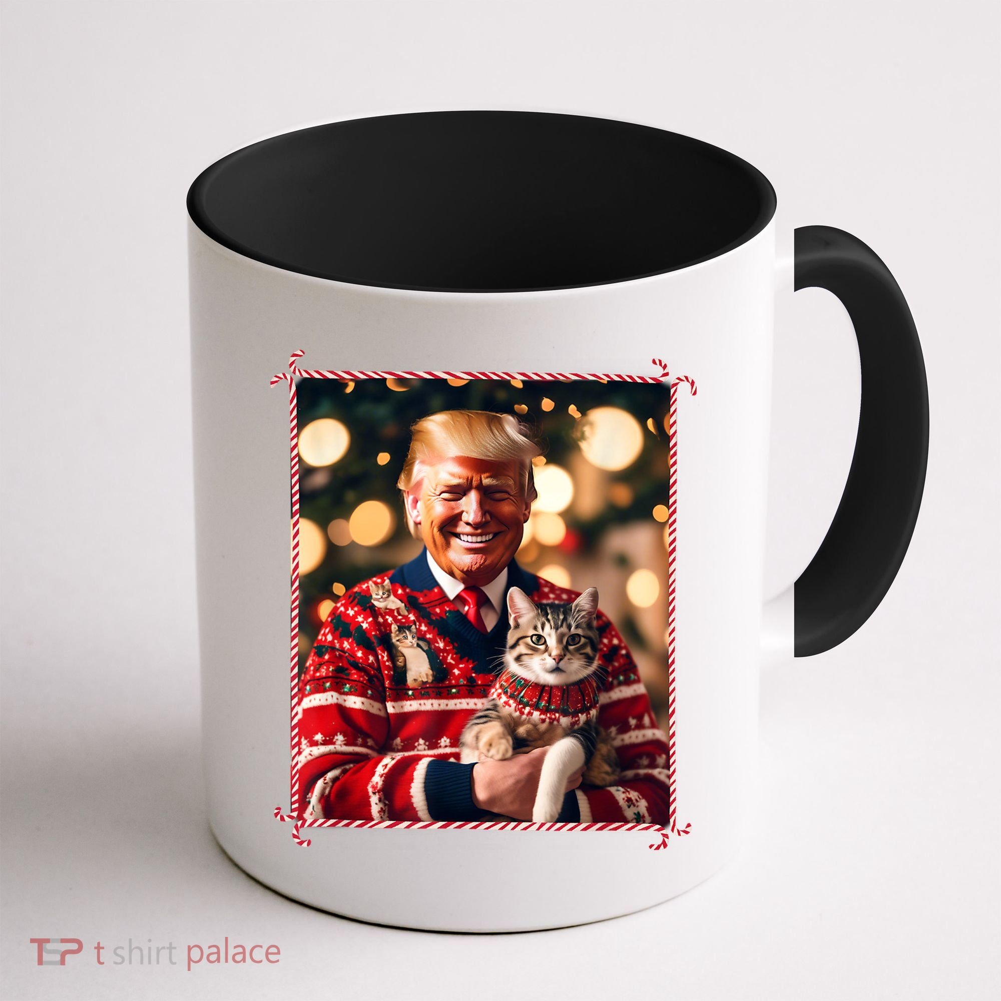Funny Trump Christmas Sweater For Cat Lovers Coffee Mug