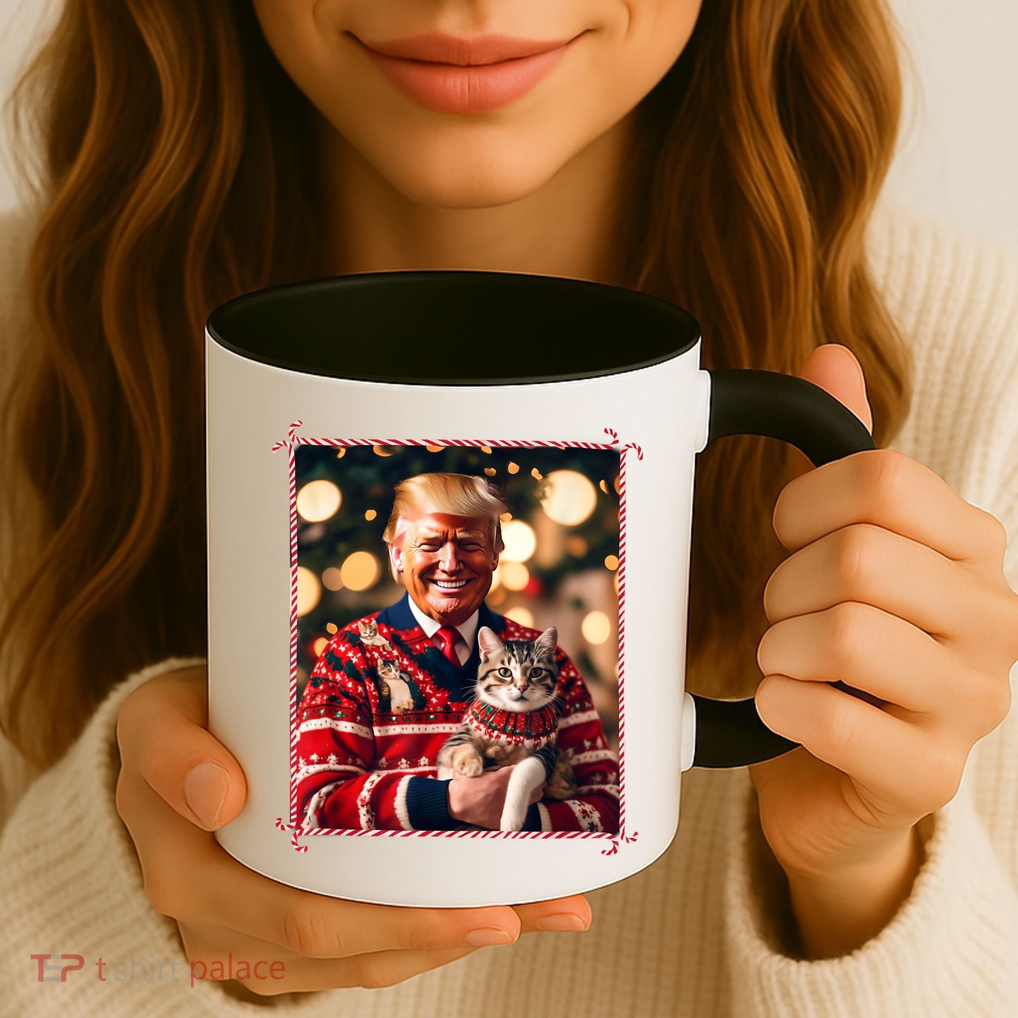 Funny Trump Christmas Sweater For Cat Lovers Coffee Mug