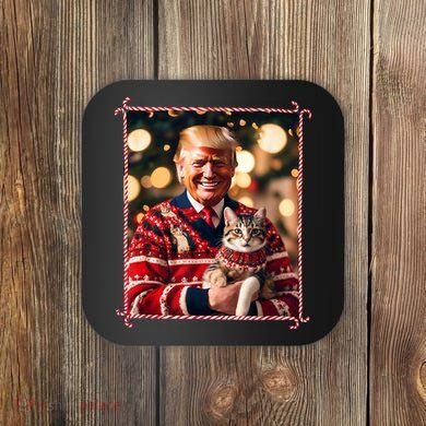 Funny Trump Christmas Sweater For Cat Lovers Coaster