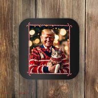 Funny Trump Christmas Sweater For Cat Lovers Coaster thumb 0