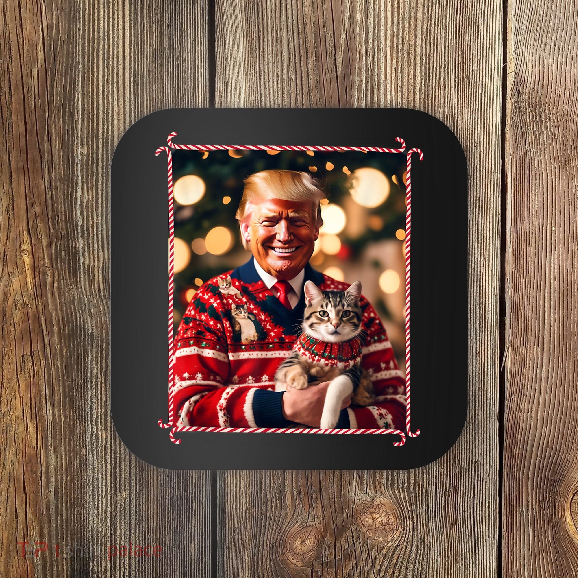 Funny Trump Christmas Sweater For Cat Lovers Coaster