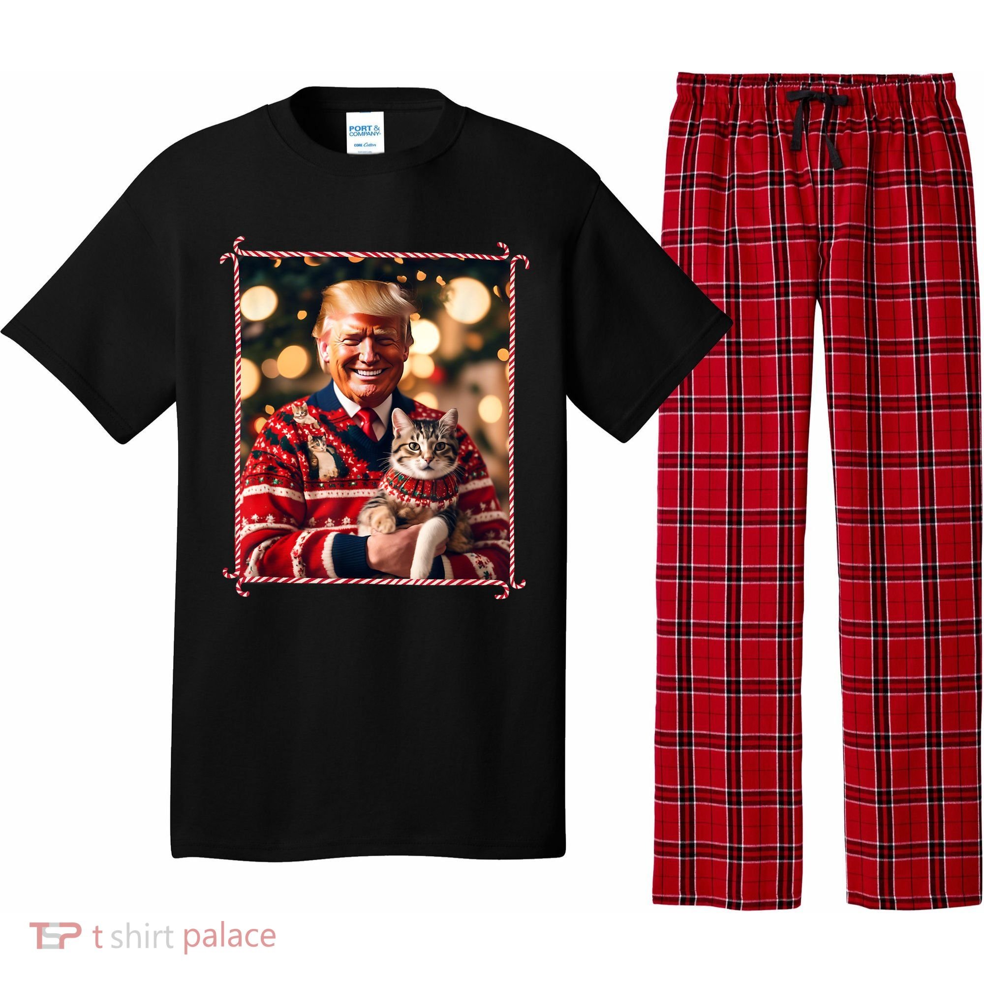 Funny Trump Christmas Sweater For Cat Lovers Pajama Set
