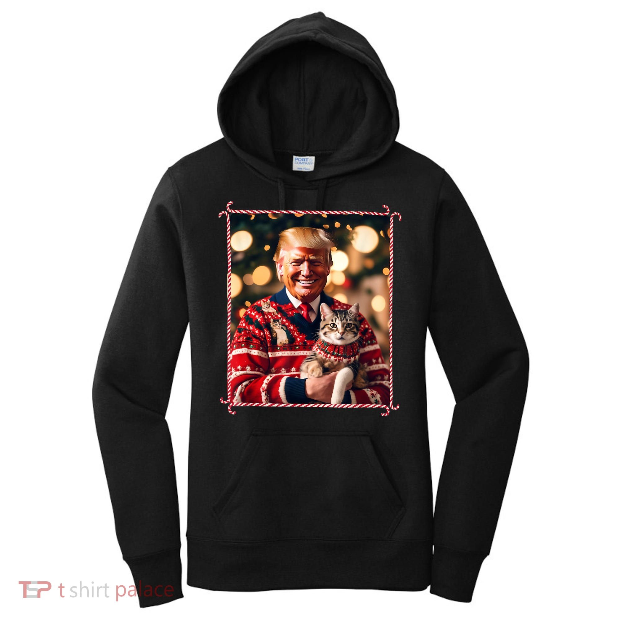 Funny Trump Christmas Sweater For Cat Lovers Women's Hoodie