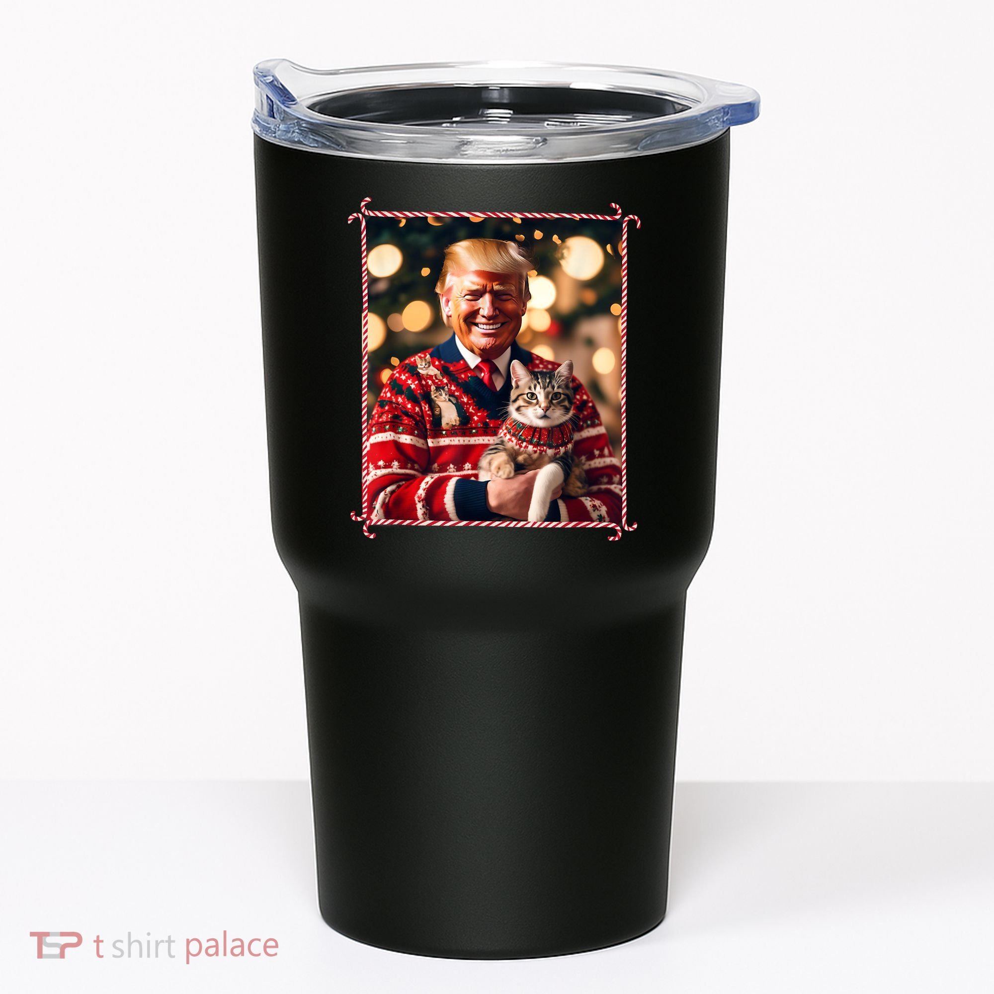 Funny Trump Christmas Sweater For Cat Lovers Tumbler