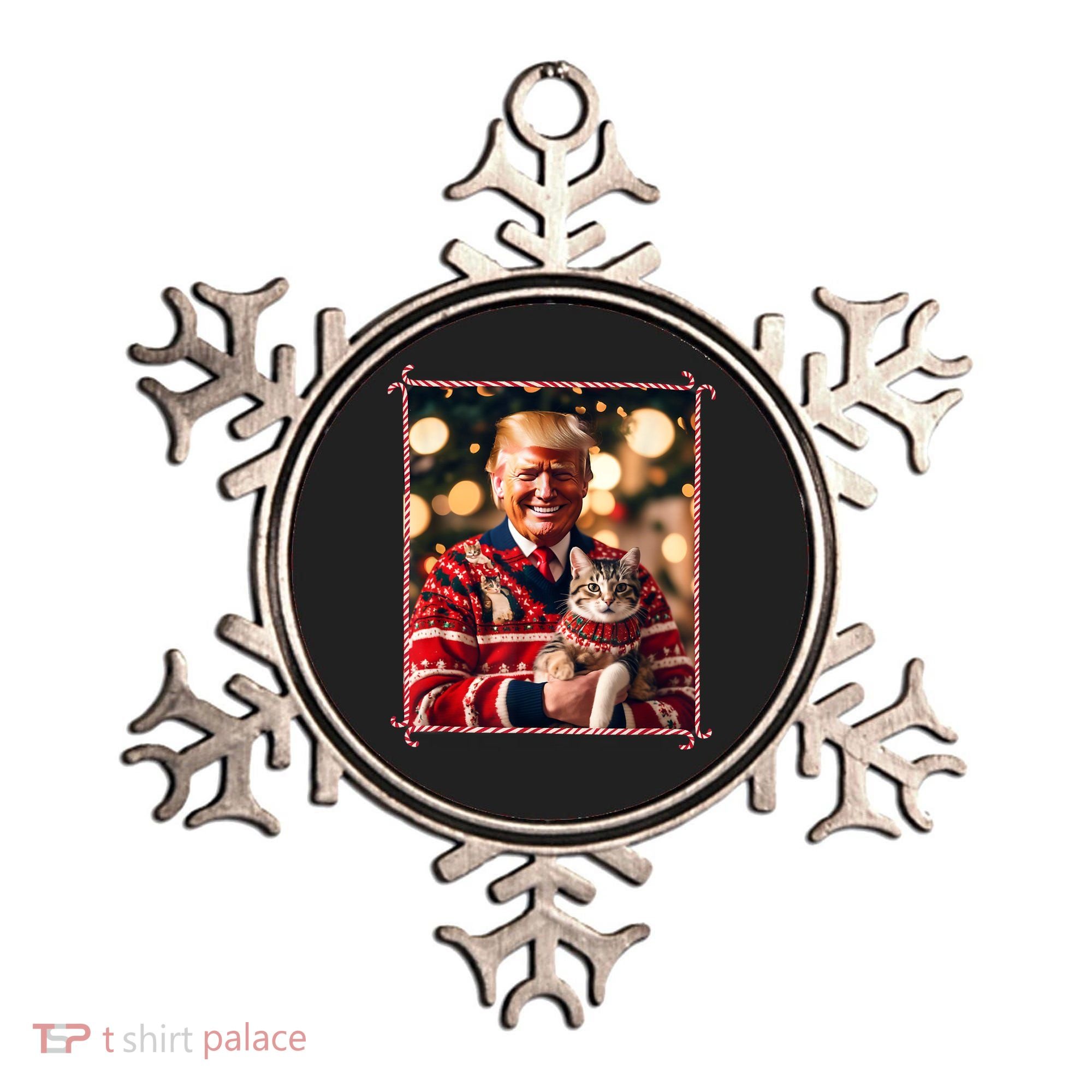Funny Trump Christmas Sweater For Cat Lovers Ornament