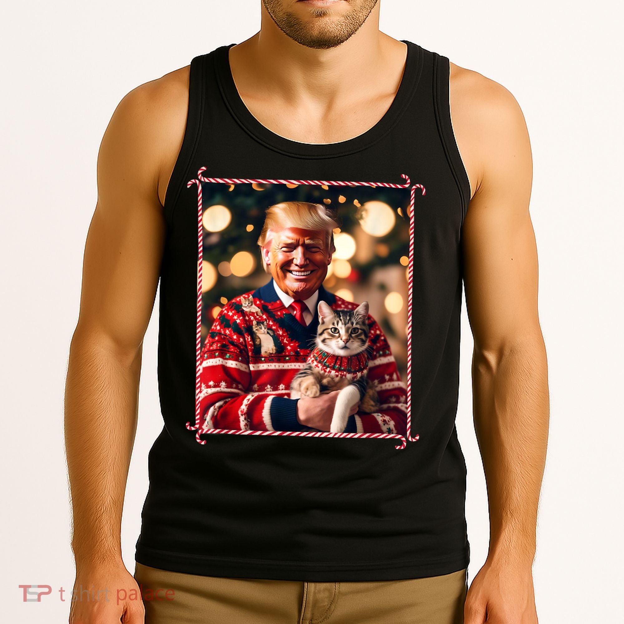 Funny Trump Christmas Sweater For Cat Lovers Tank Top