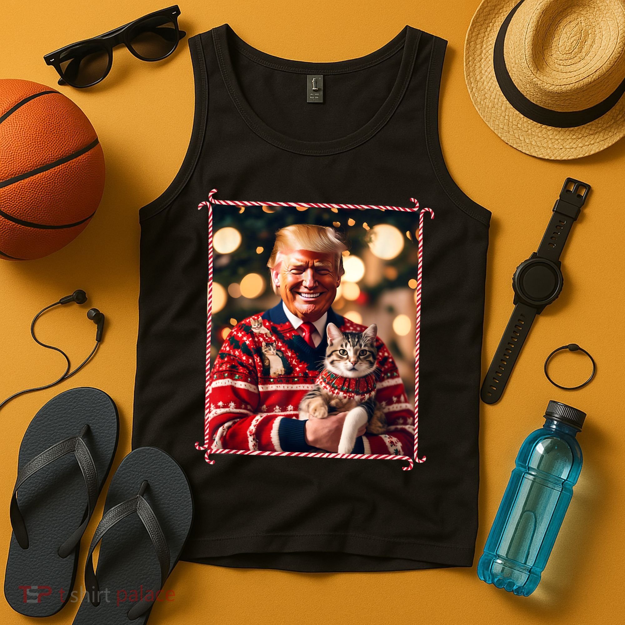 Funny Trump Christmas Sweater For Cat Lovers Tank Top