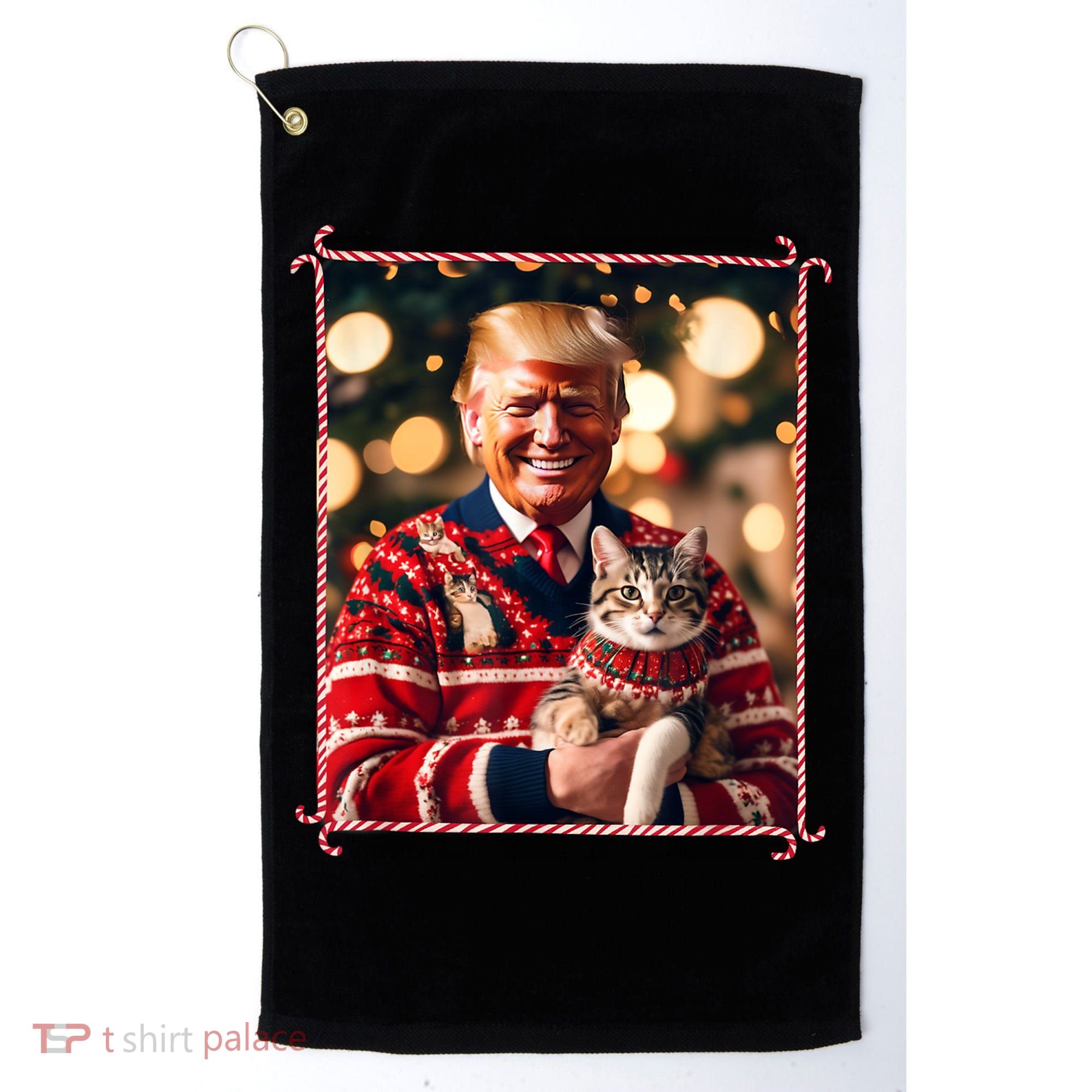 Funny Trump Christmas Sweater For Cat Lovers Golf Towel