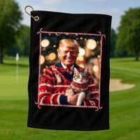 Funny Trump Christmas Sweater For Cat Lovers Golf Towel thumb 1