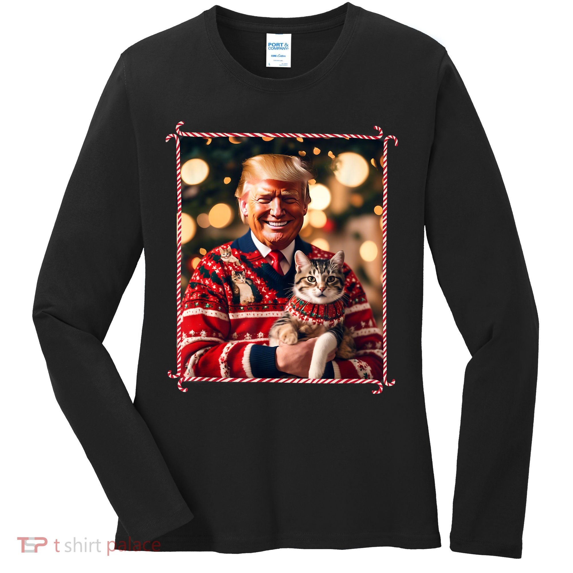 Funny Trump Christmas Sweater For Cat Lovers Women's Long Sleeve Shirt