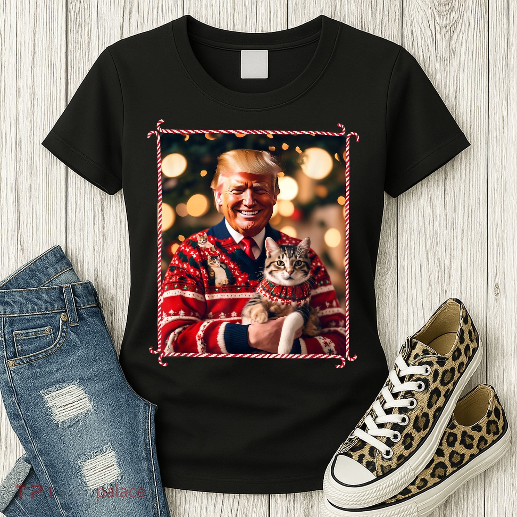 Funny Trump Christmas Sweater For Cat Lovers Women's T-Shirt