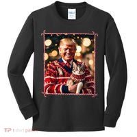 Funny Trump Christmas Sweater For Cat Lovers Kids Long Sleeve Shirt thumb 0