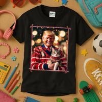 Funny Trump Christmas Sweater For Cat Lovers Kids T-Shirt thumb 3