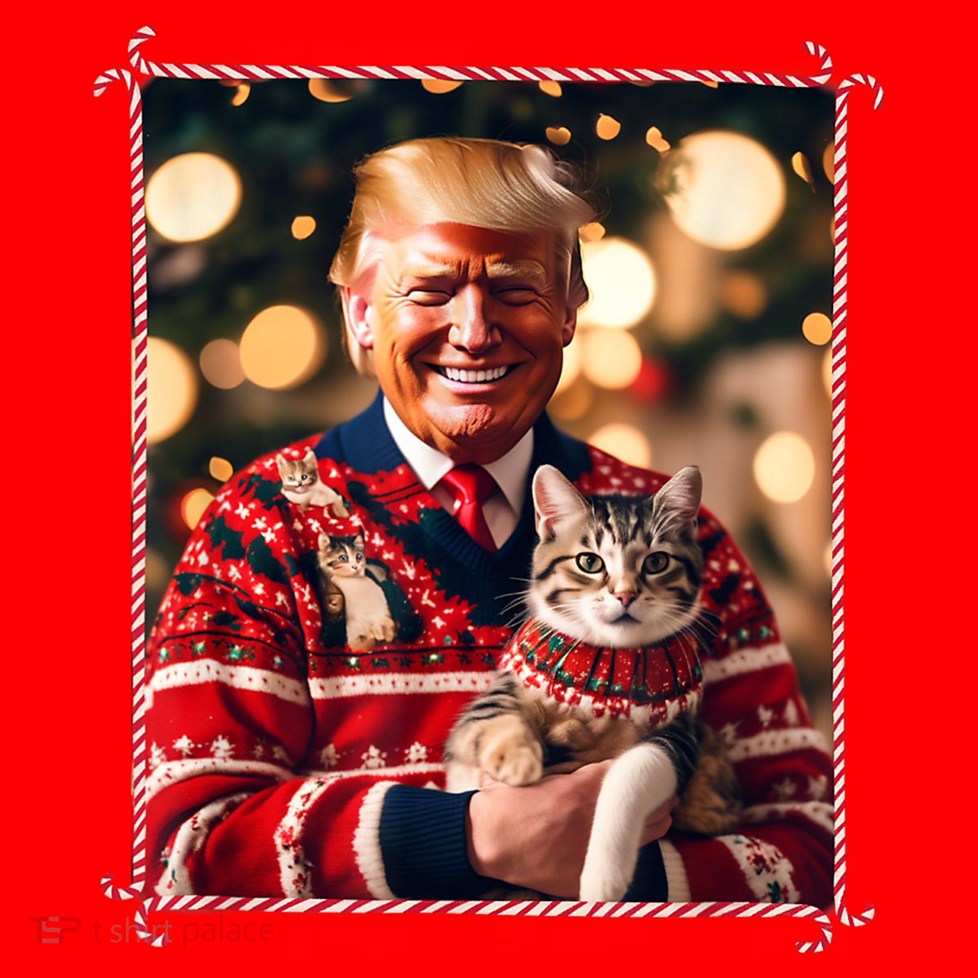 Funny Trump Christmas Sweater For Cat Lovers Santa Hat