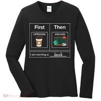 First Then Caffeinate Educate I Am Earning A Break Teacher Women's Long Sleeve Shirt thumb 0