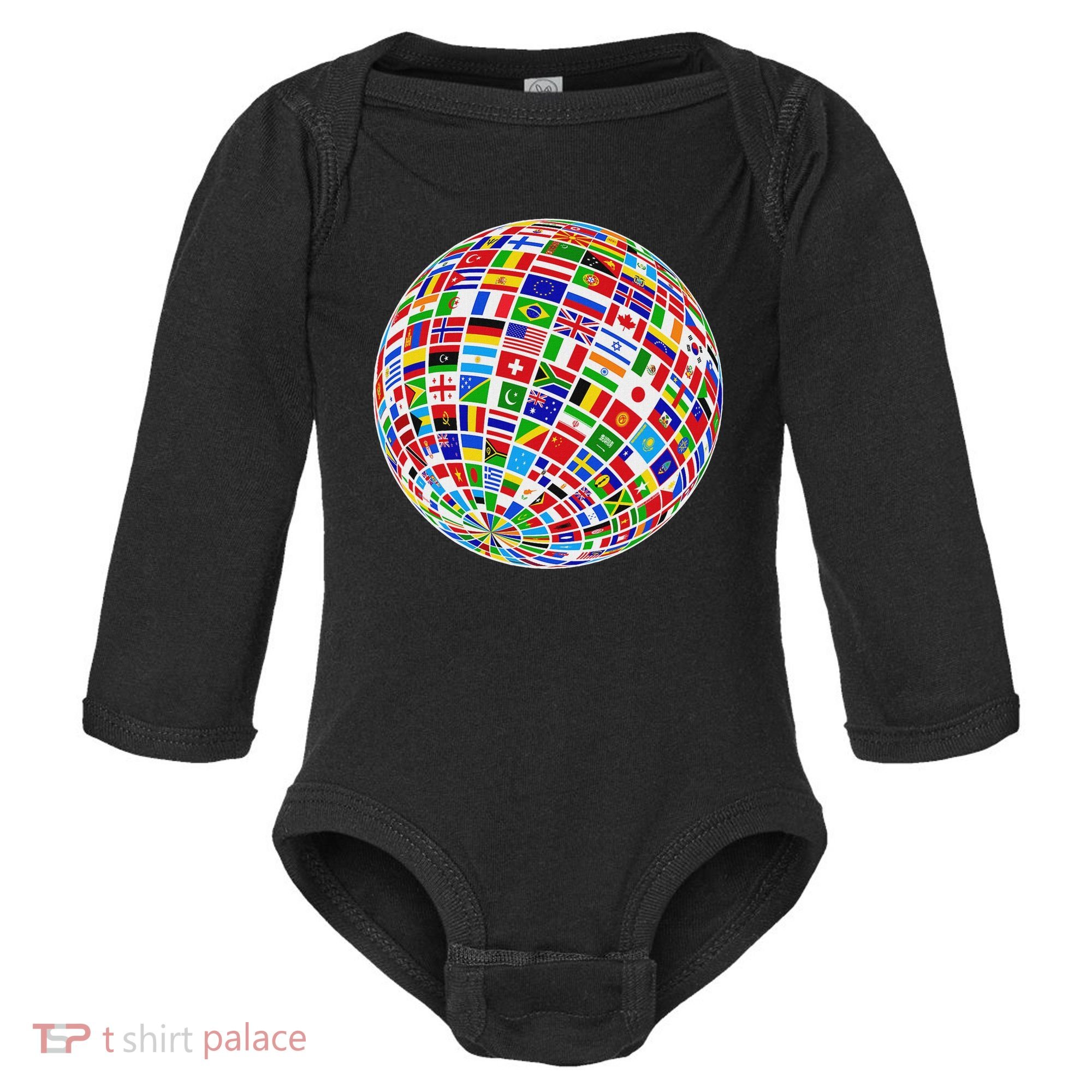 Flags The Countries Of The World Globe Earth World Flags Baby Long Sleeve Bodysuit