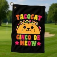 Funny Taco Cat Pun Tacocat Cute Taco Lover Cinco De Meow Golf Towel thumb 1