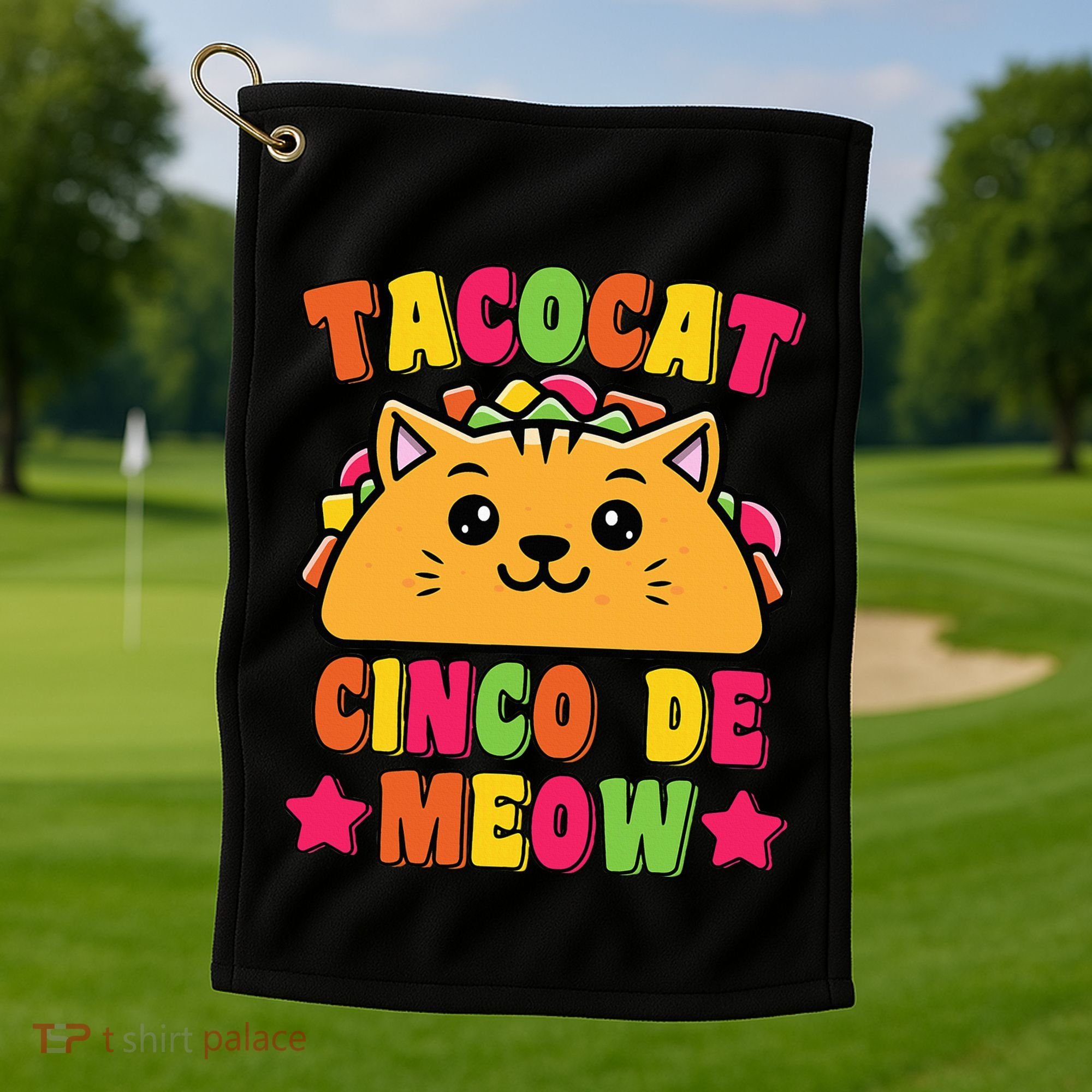 Funny Taco Cat Pun Tacocat Cute Taco Lover Cinco De Meow Golf Towel