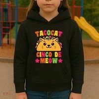 Funny Taco Cat Pun Tacocat Cute Taco Lover Cinco De Meow Kids Hoodie thumb 3