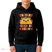 Funny Taco Cat Pun Tacocat Cute Taco Lover Cinco De Meow Kids Hoodie thumb 4
